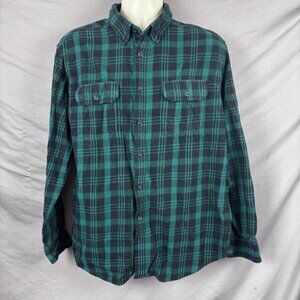 Vintage Faded Glory XL Green Plaid Flannel Shirt 90s Grunge Workwear Lumberjack